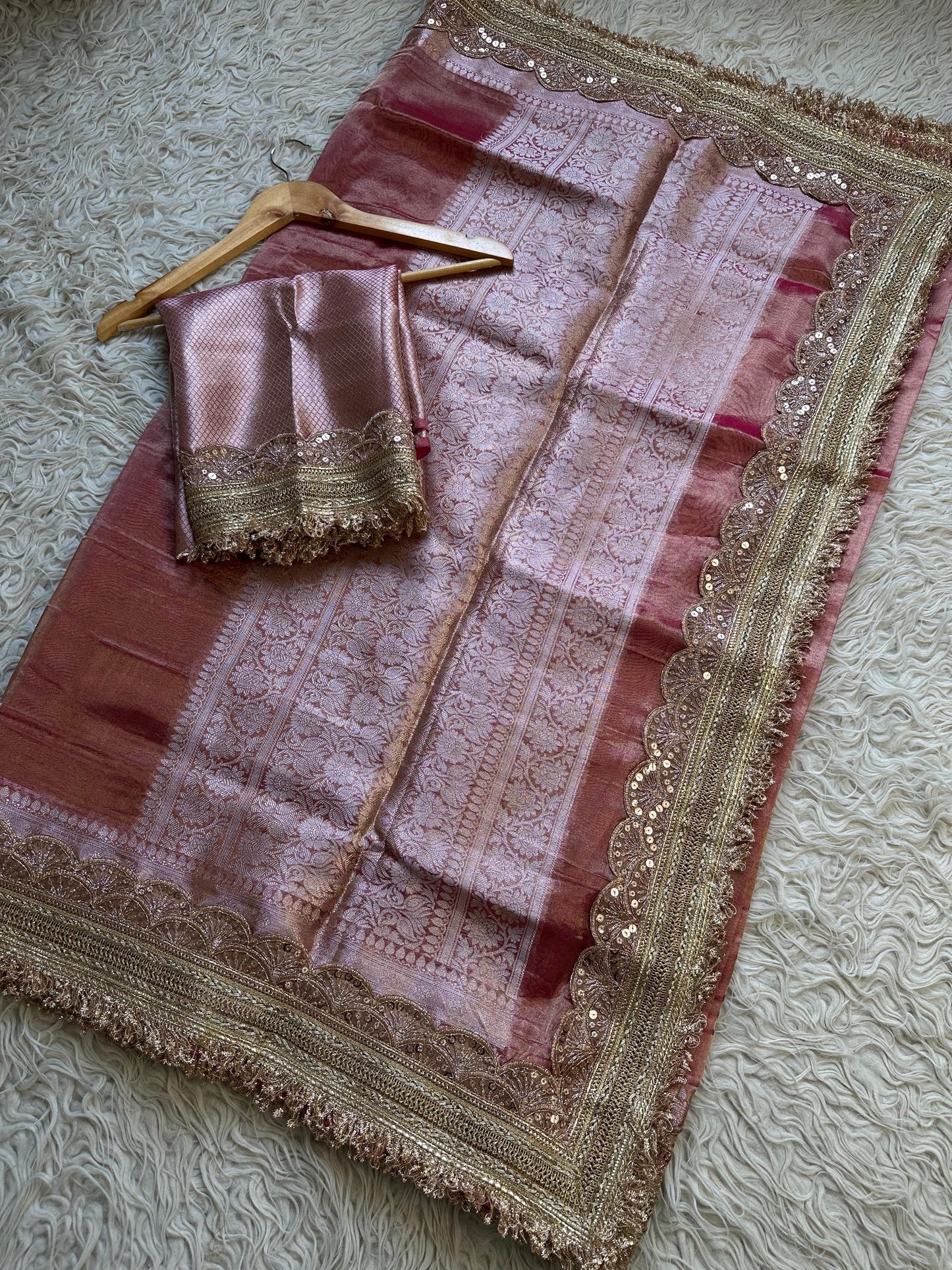 Maharani inspired tissue saree Zari saree exclusive sarees partywear sari blouse SaffronFashion