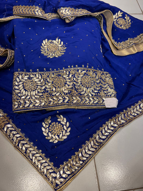 Royal blue crepe punjabi salwar suit Pakistani suit