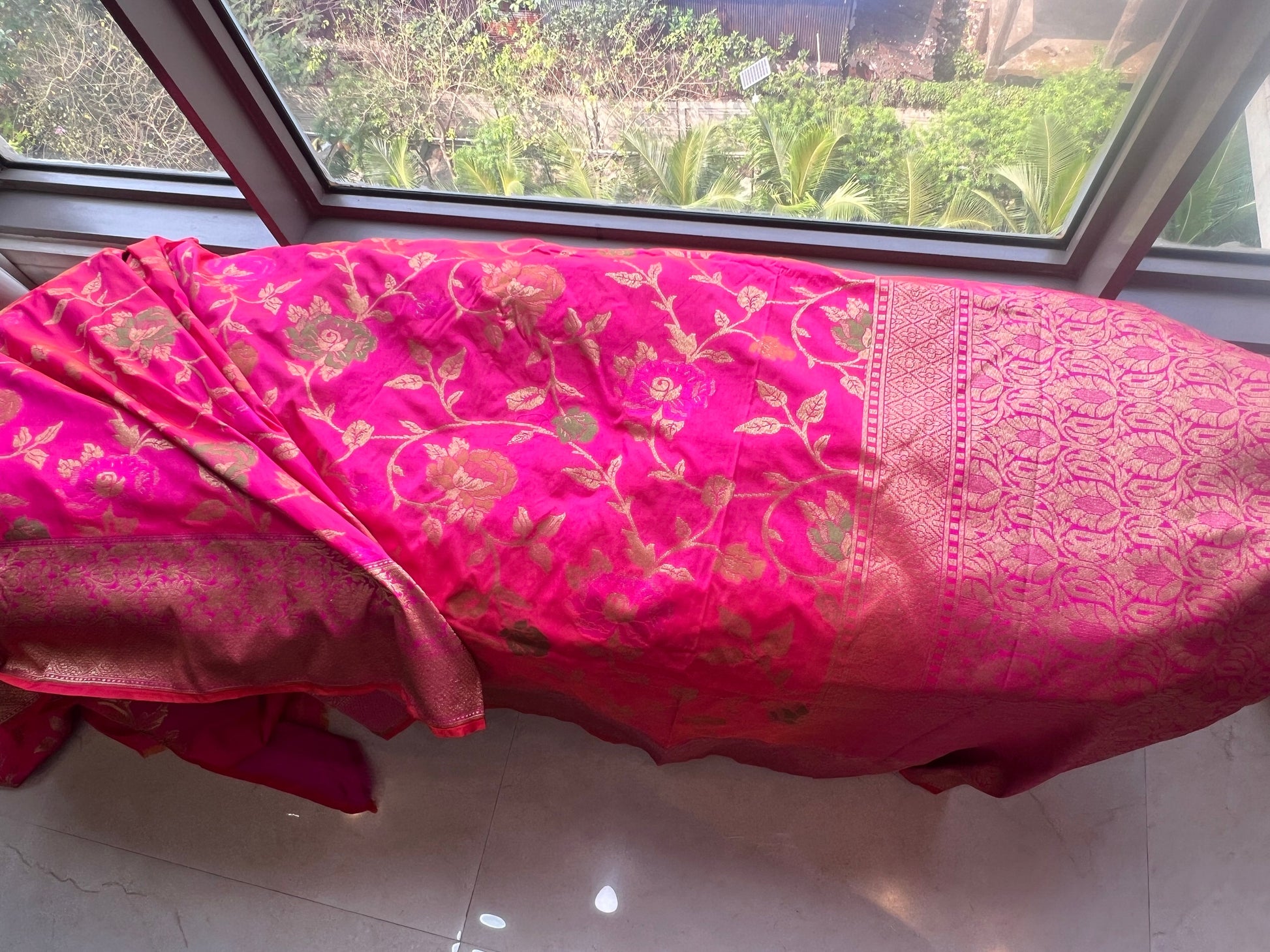 Pink Floral saree Banarsi saree silk saree SaffronFashion