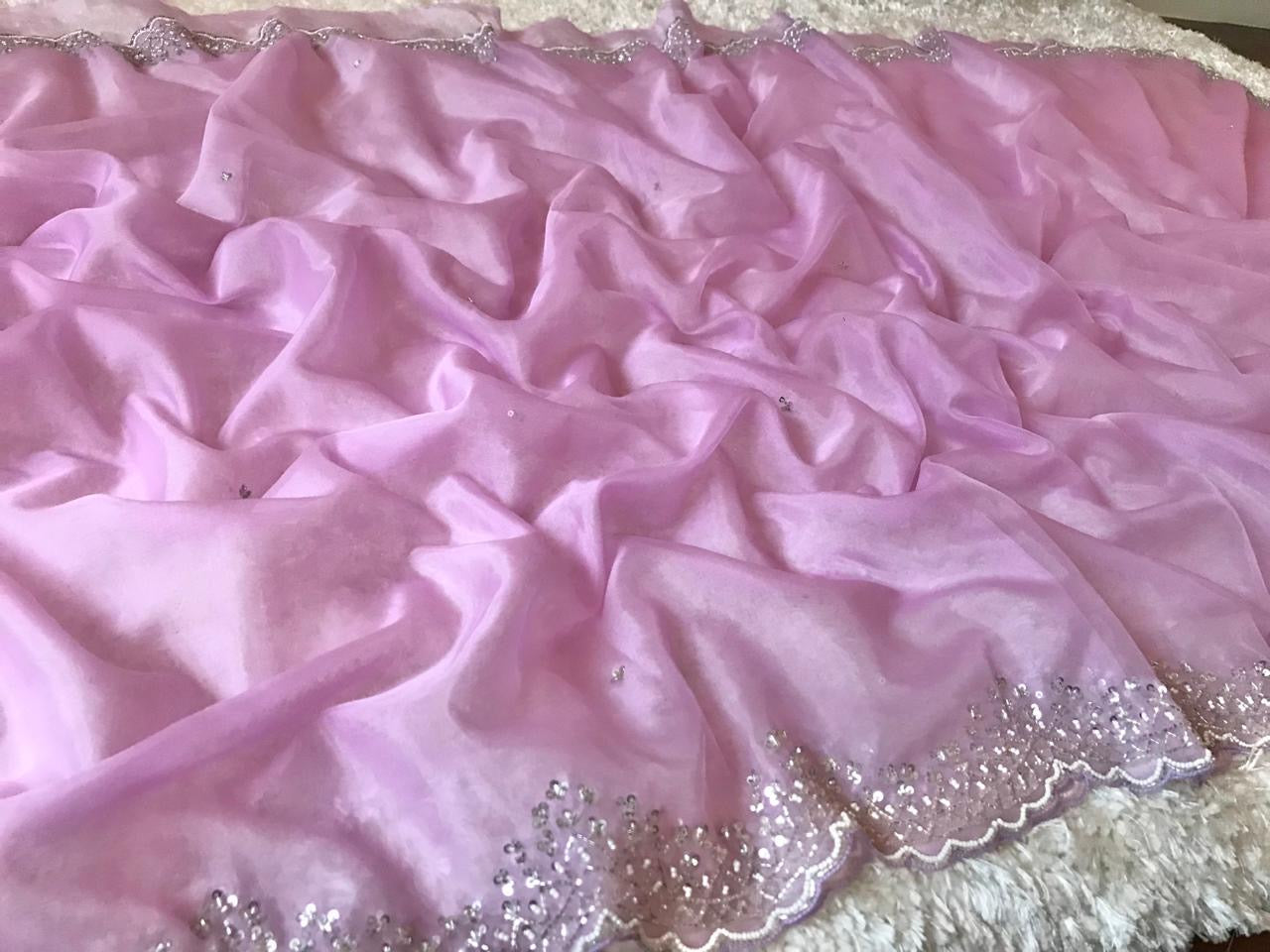 Lilac organza saree for Partywear sarees Saffronfashionindia