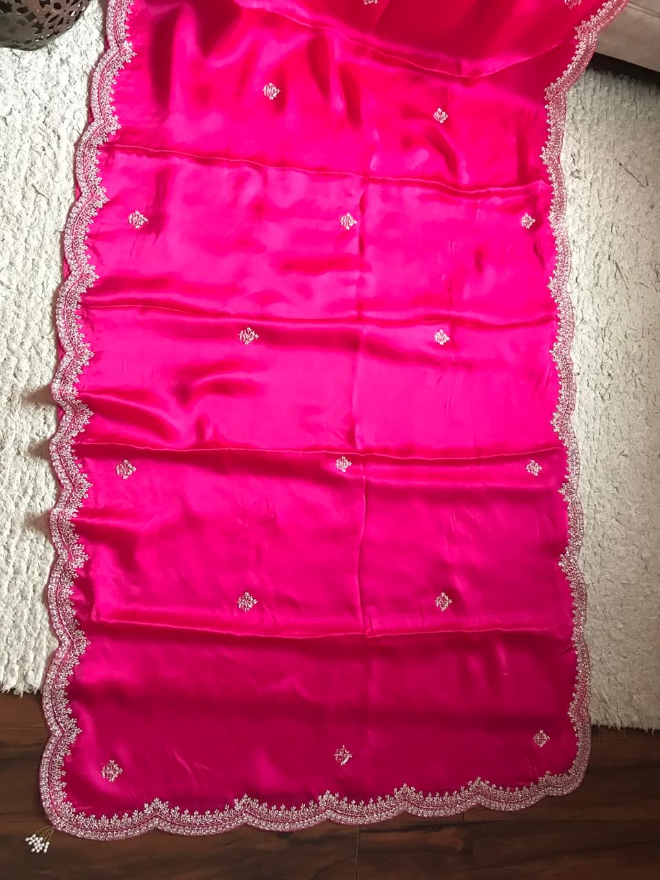 Pink satin organza saree women saree blouse - Saffronfashionindia