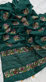 Kivashi Tussar Linen Embroidered Saree Indian Sari
