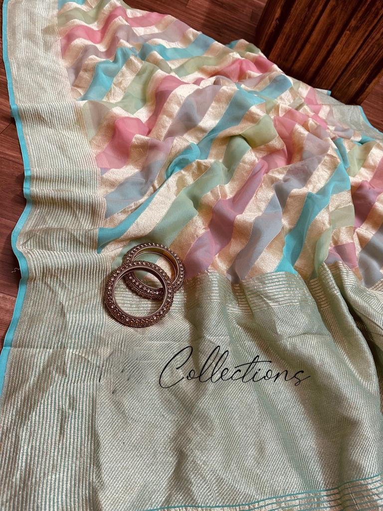 Striped Rangkat pure Gorgette sarees - Saffronfashionindia