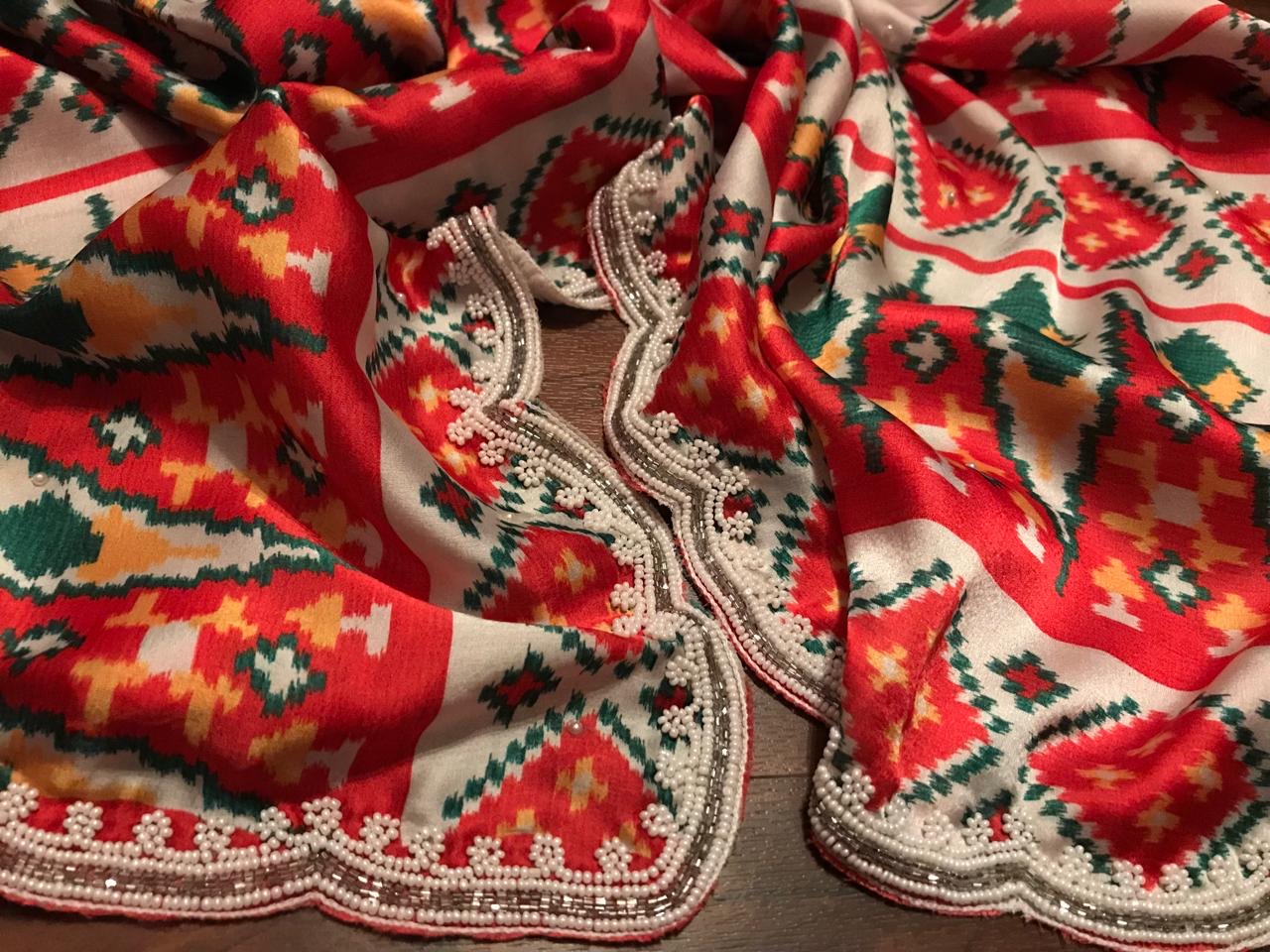 Digital printed satin saree lovely saree blouse Saffronfashionindia