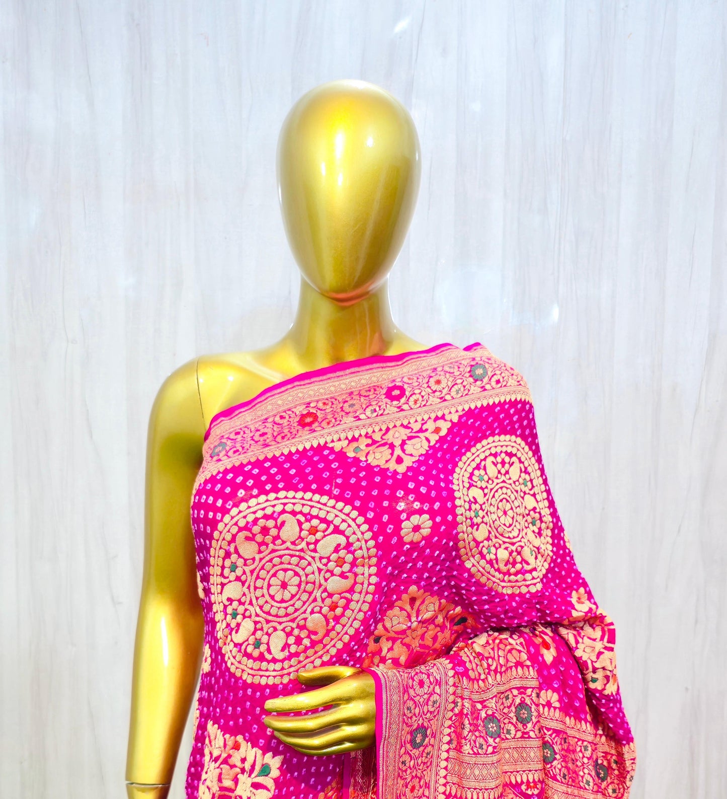 Avisha gorgette saree meenakari saree Indian sari blouse Saffronfashionindia