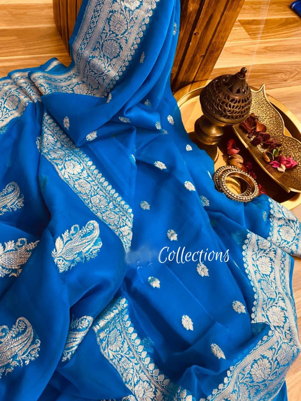 Blue Khaddi chiffon saree Indian saree blouse - Saffronfashionindia