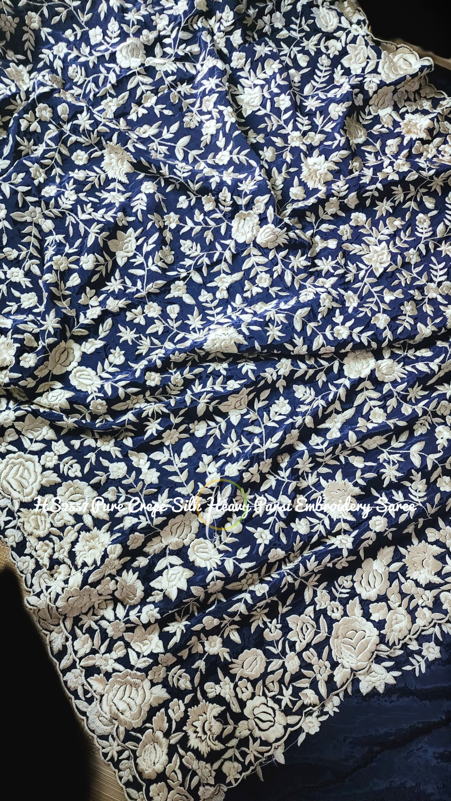 Floral Blue Saree Parsi inspired saree - Saffronfashionindia