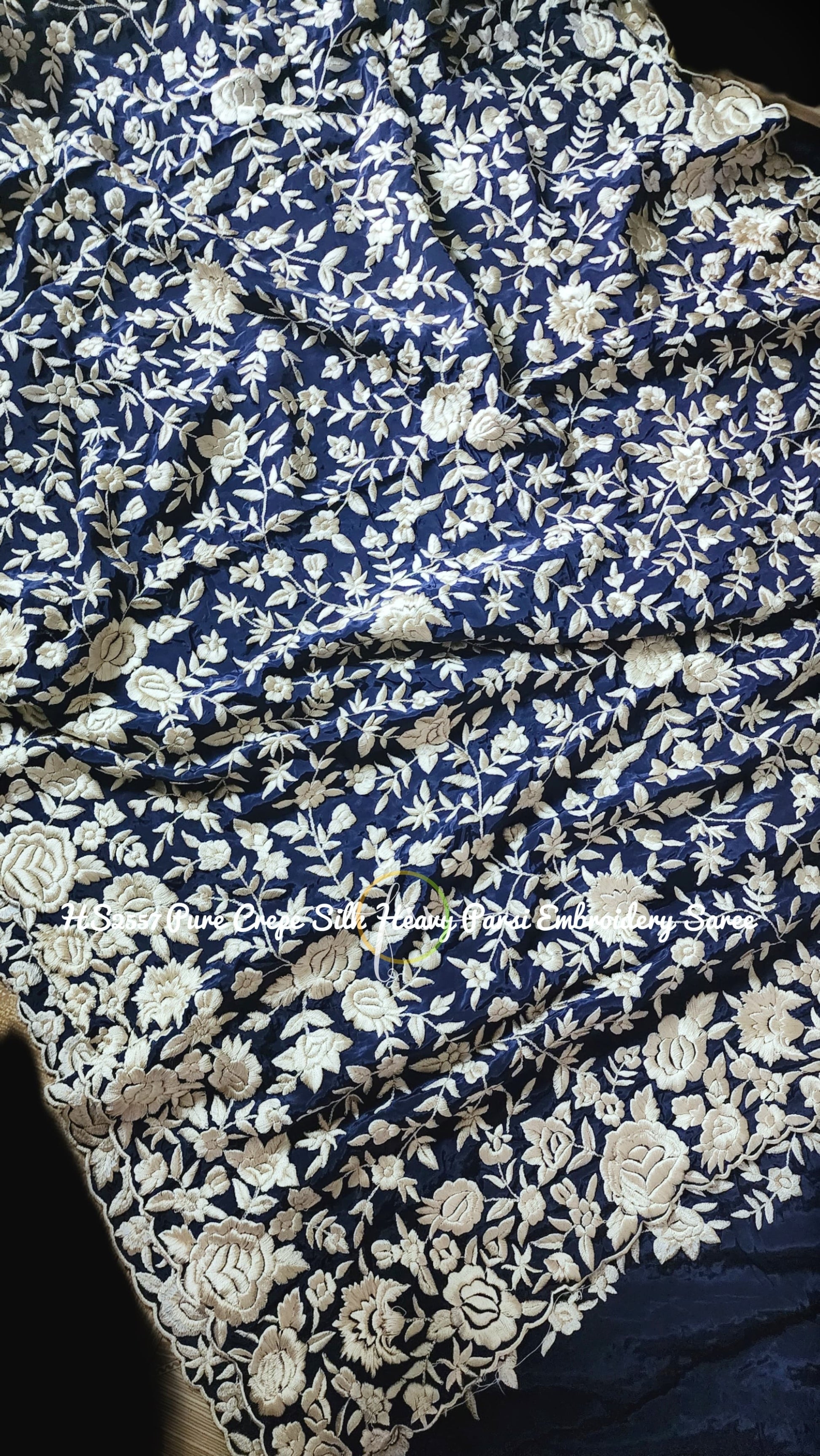 Floral Blue Saree Parsi inspired saree - Saffronfashionindia