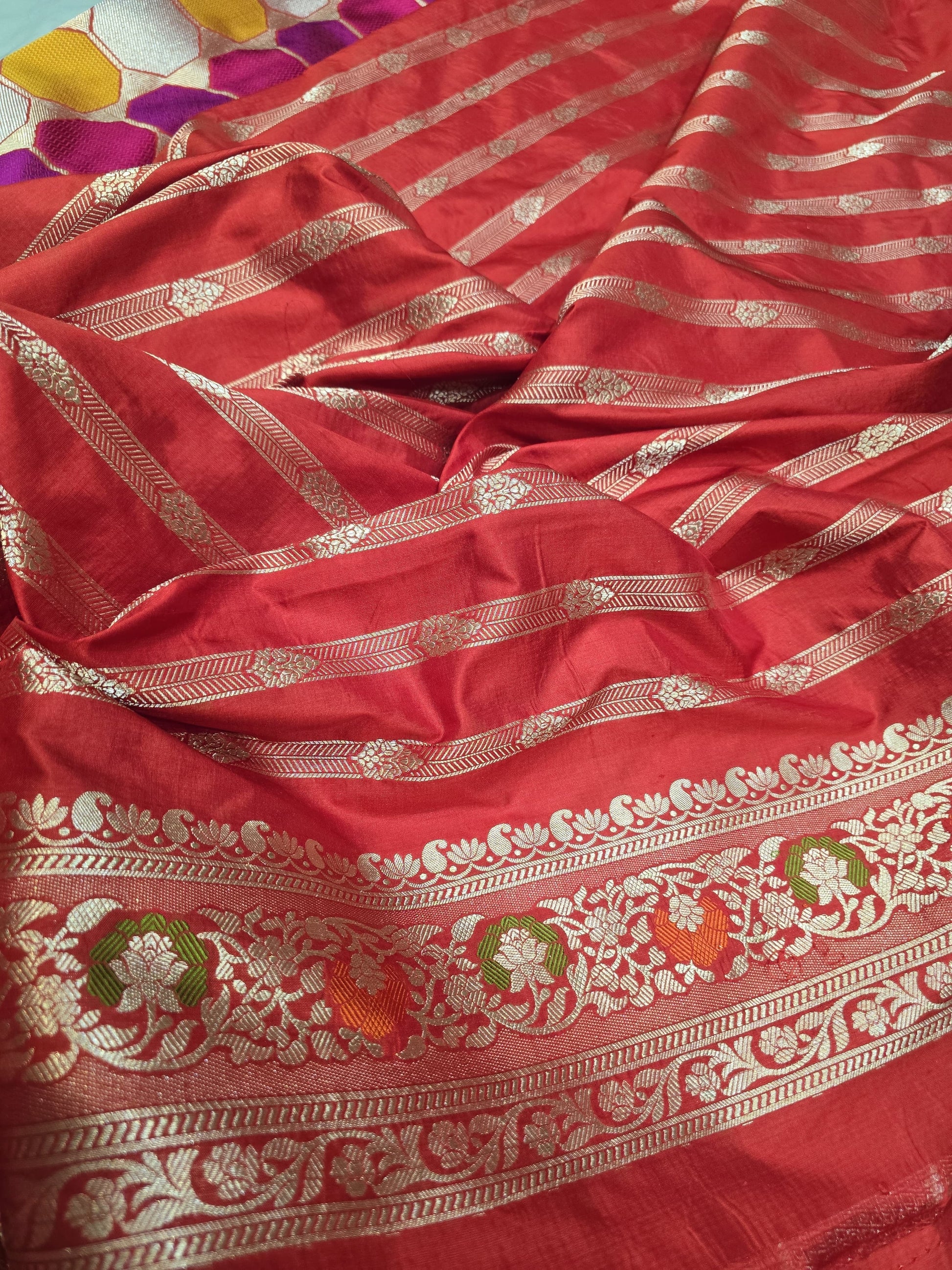 Rangkat inspired Banarsi silk saree katan silk sari blouse - Saffronfashionindia