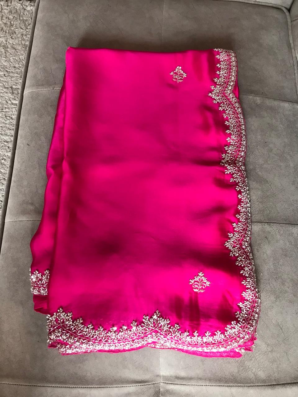Pink satin organza saree women saree blouse - Saffronfashionindia