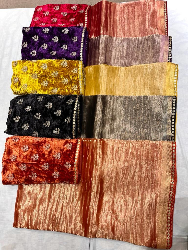 Kowni tissue saree,,,,crushed tissue saree - Saffronfashionindia