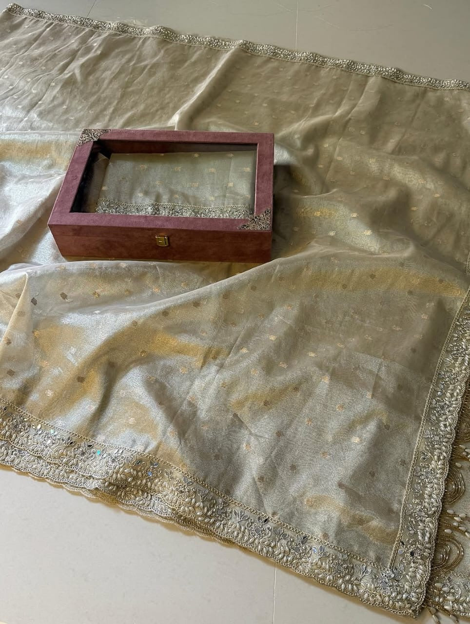 Ruhani tissue silk saree partywear sari Banarsi sarees SaffronFashion