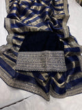 Striped Organza saree velvet blouse stylish saree women girlish sari