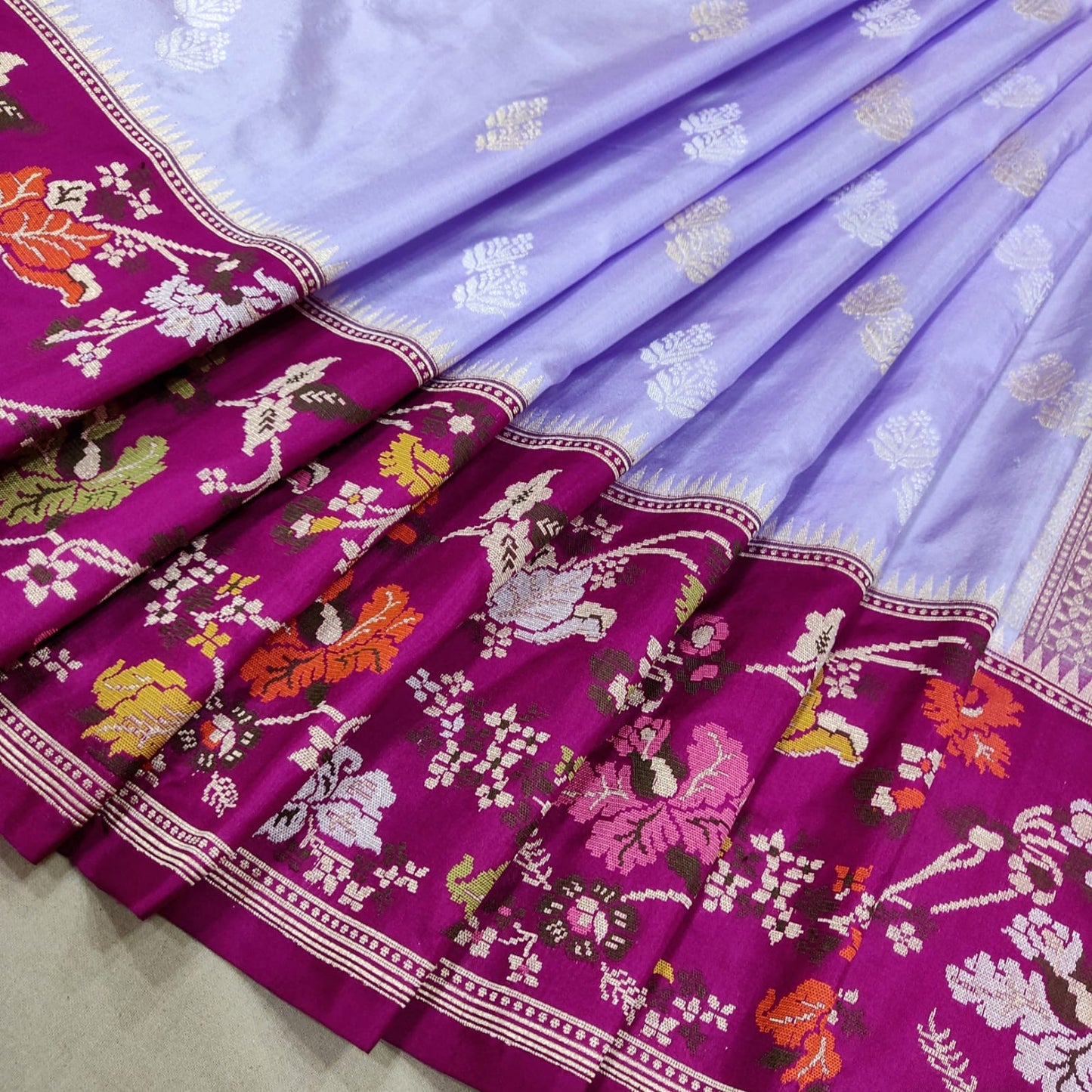 Purple katan silk saree handwoven sarees blouse Indian saree - Saffronfashionindia