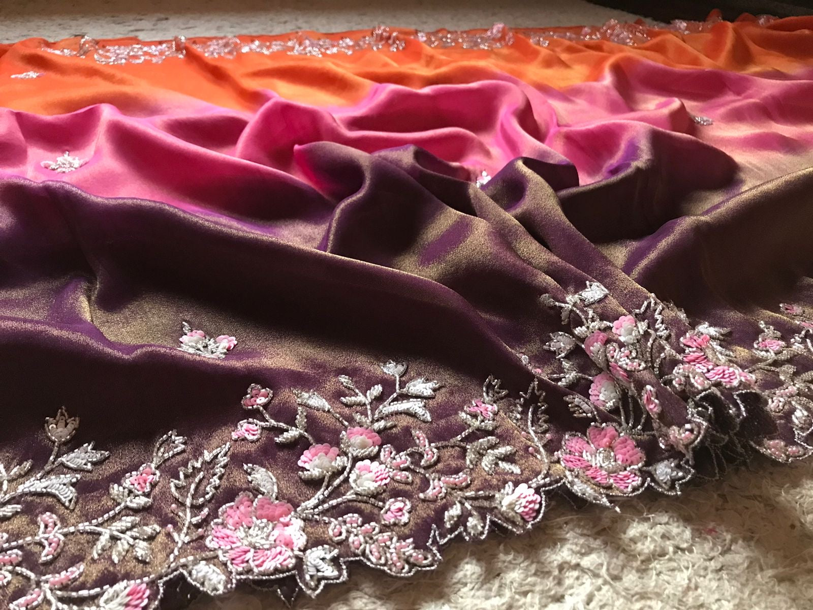 Shaded premium tissue organza sarees Indian sari - Saffronfashionindia