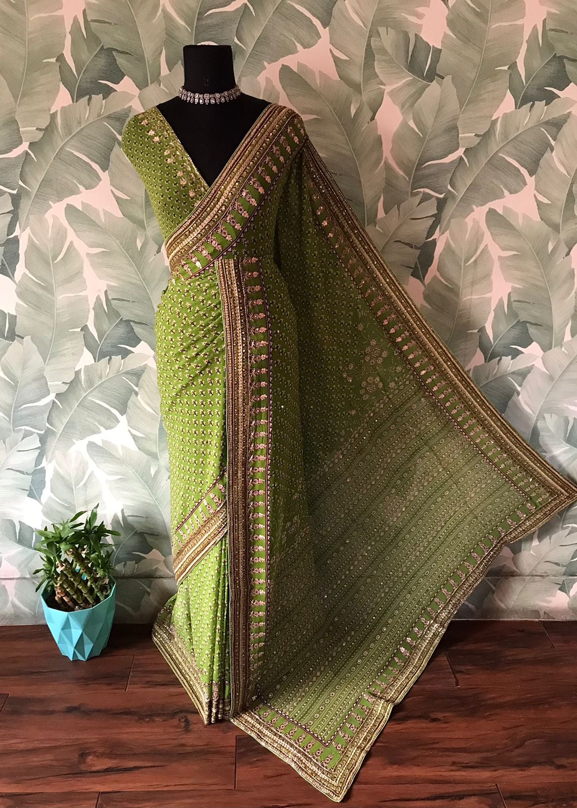 Premium gorgette sequins saree Partywear sari blouse Saffronfashionindia