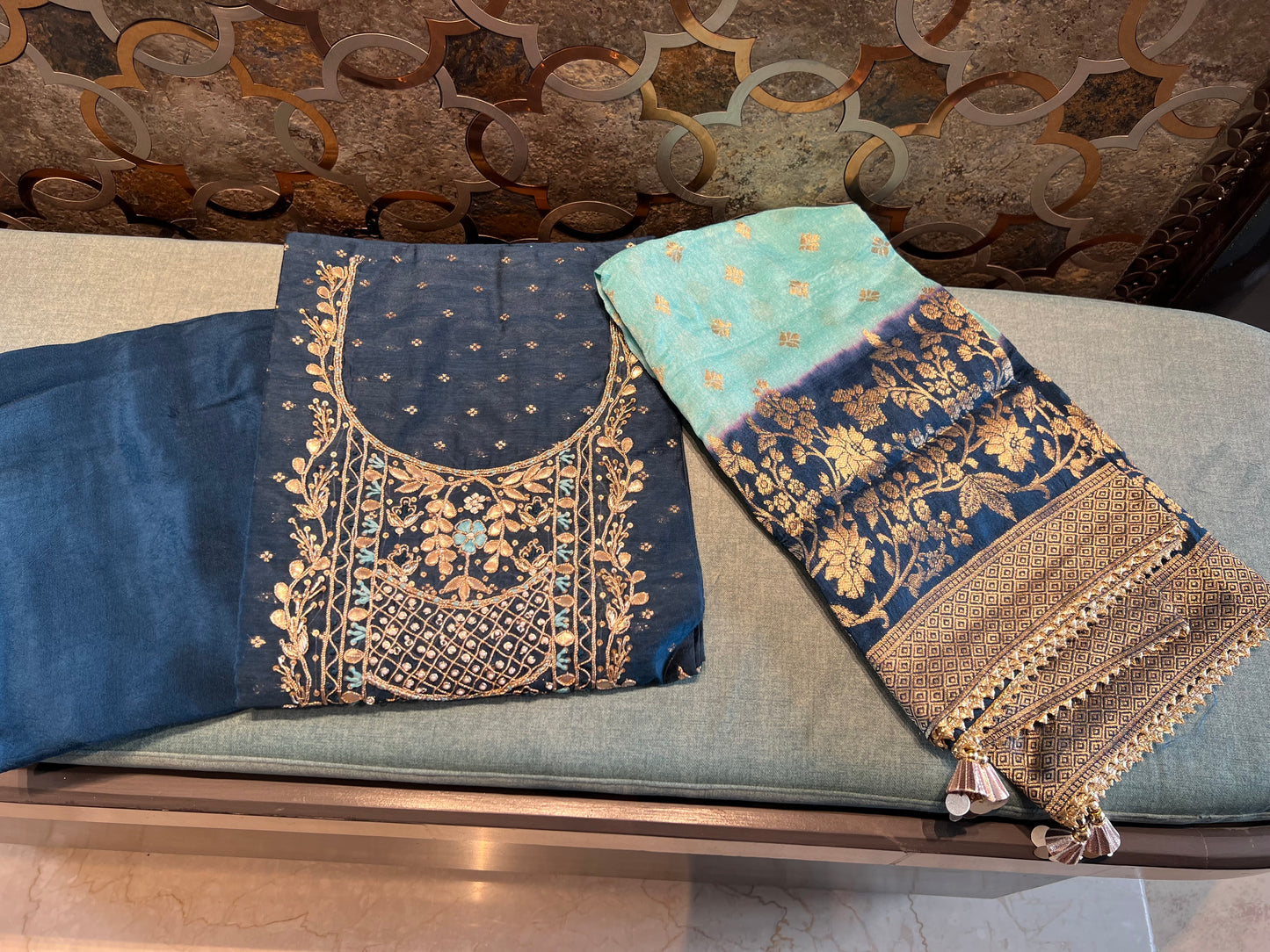 Blue Chanderi Gottapatti Salwar Kameez Indian Salwar suit - Saffronfashionindia