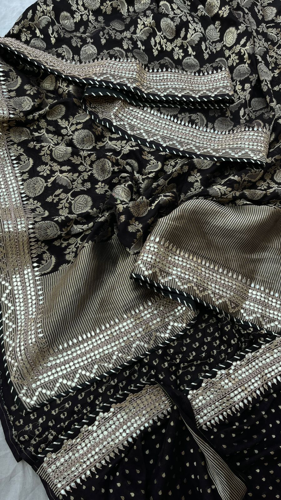 Stunning black Gorgette saree Khaddi Gorgette Sarees blouse - Saffronfashionindia