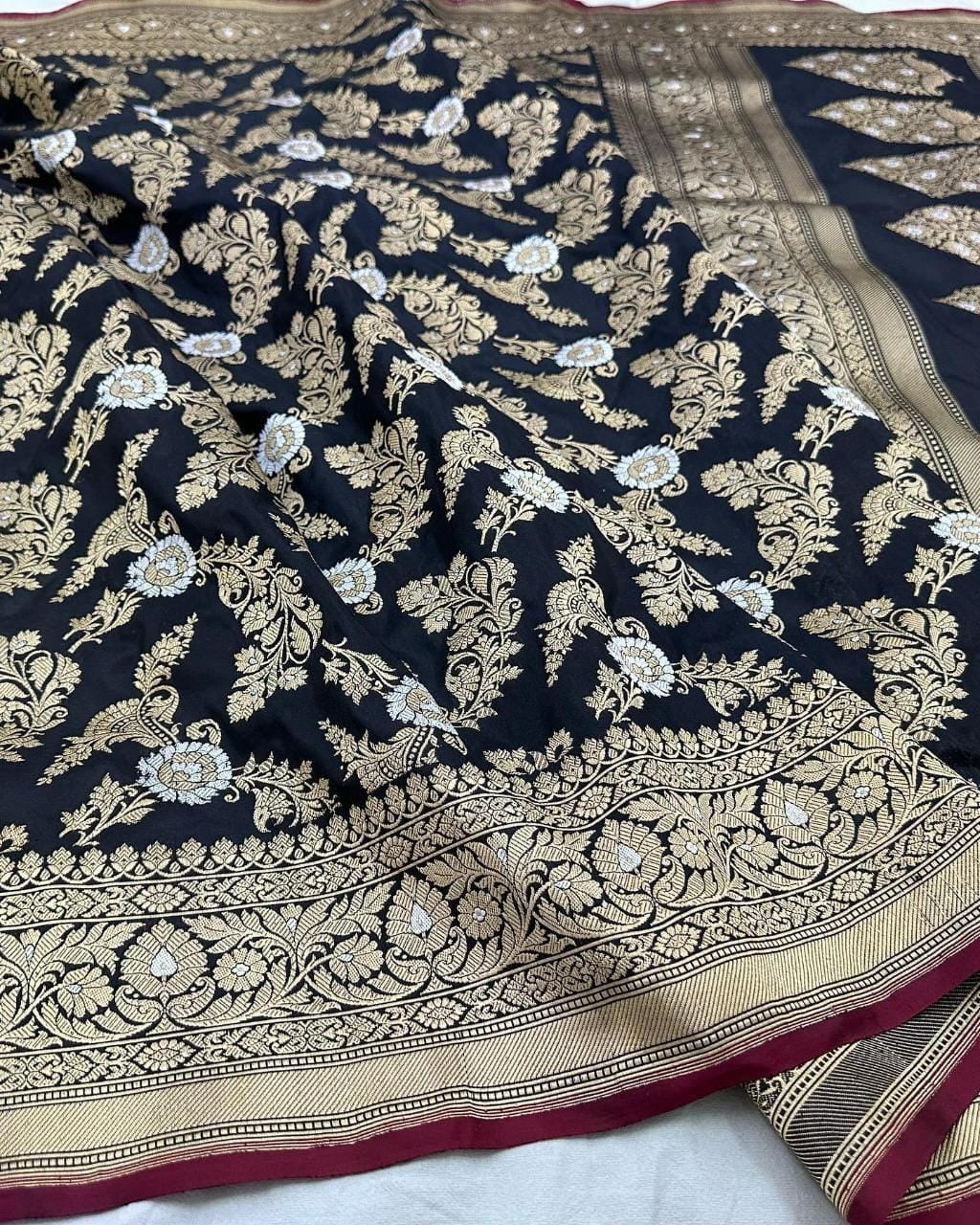 Black hot exclusive Katan kadwa sarees - Saffronfashionindia