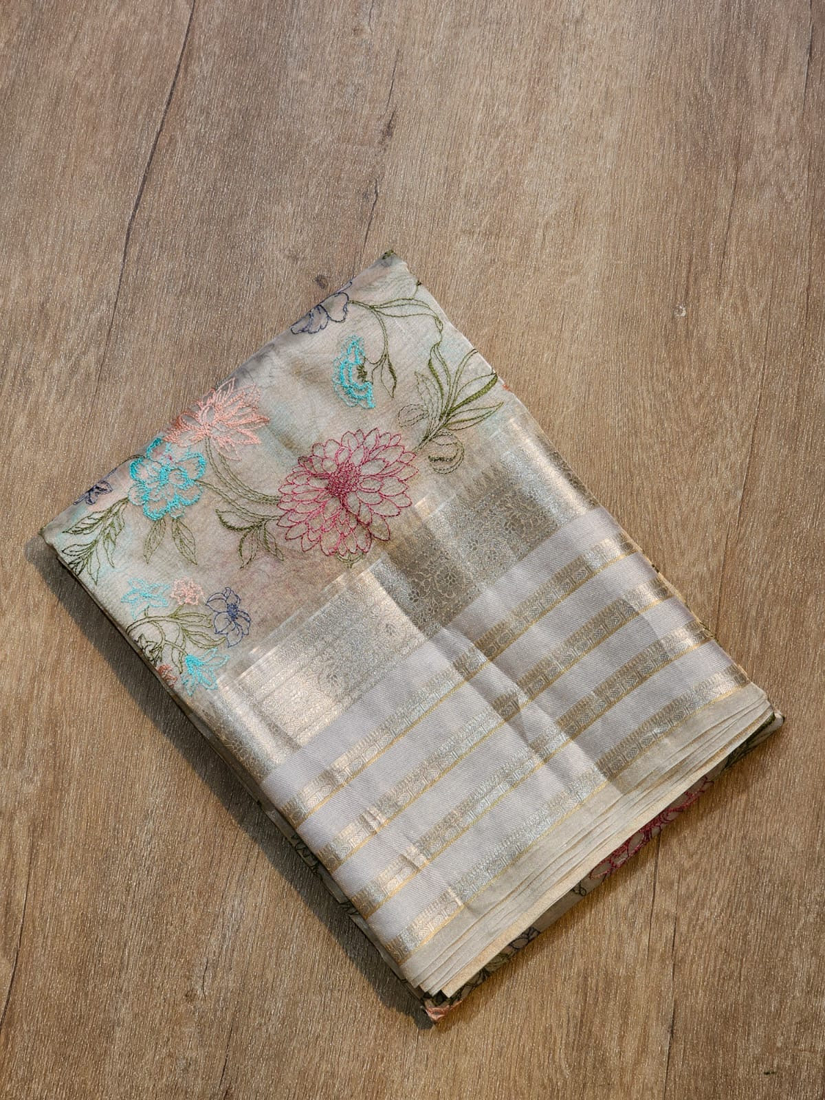 Embroidery Tissue Katan Silk Organza Saree - Saffronfashionindia