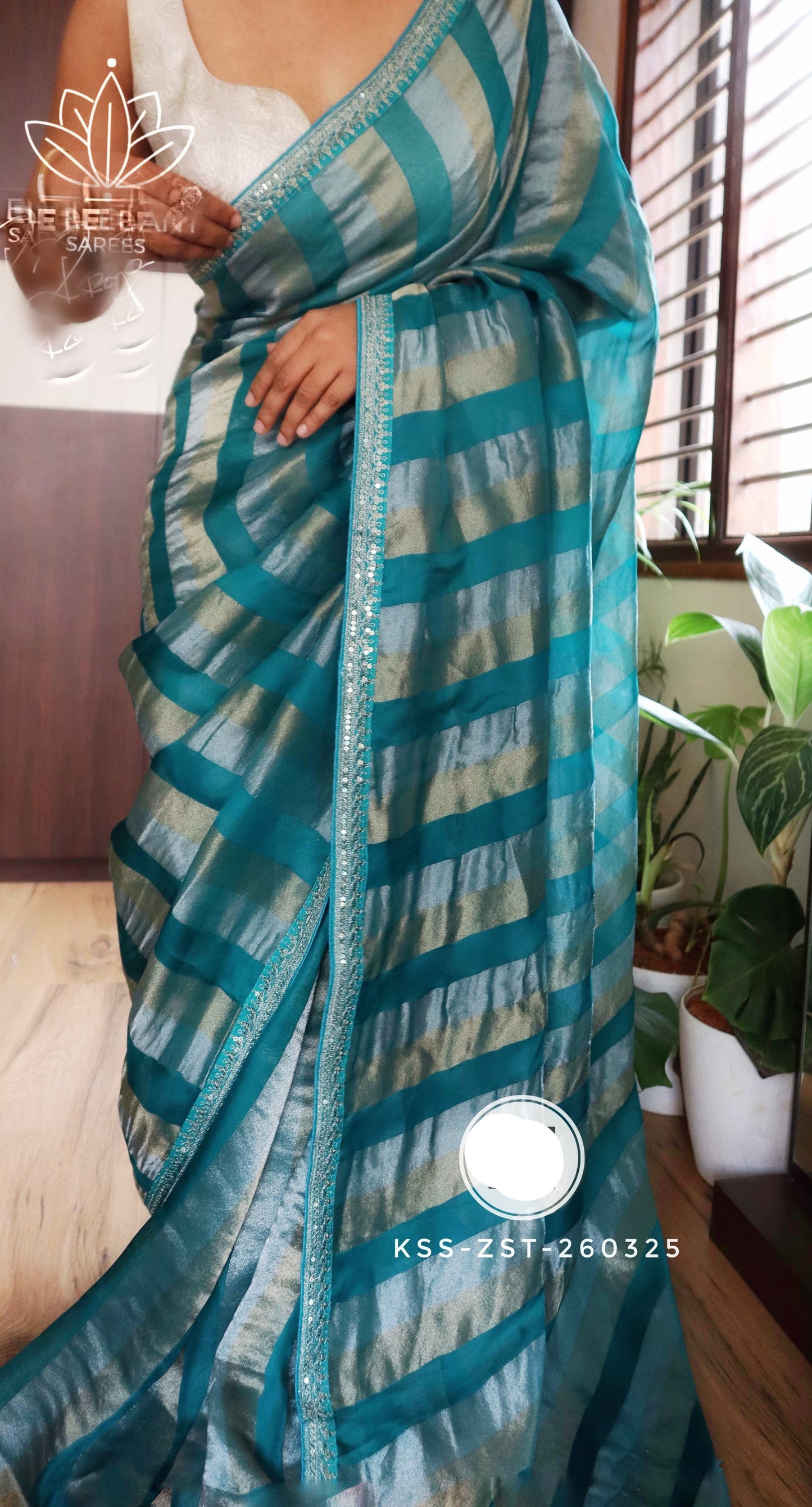 Striped Kora silk saree partywear sarees Indian sari SaffronFashion