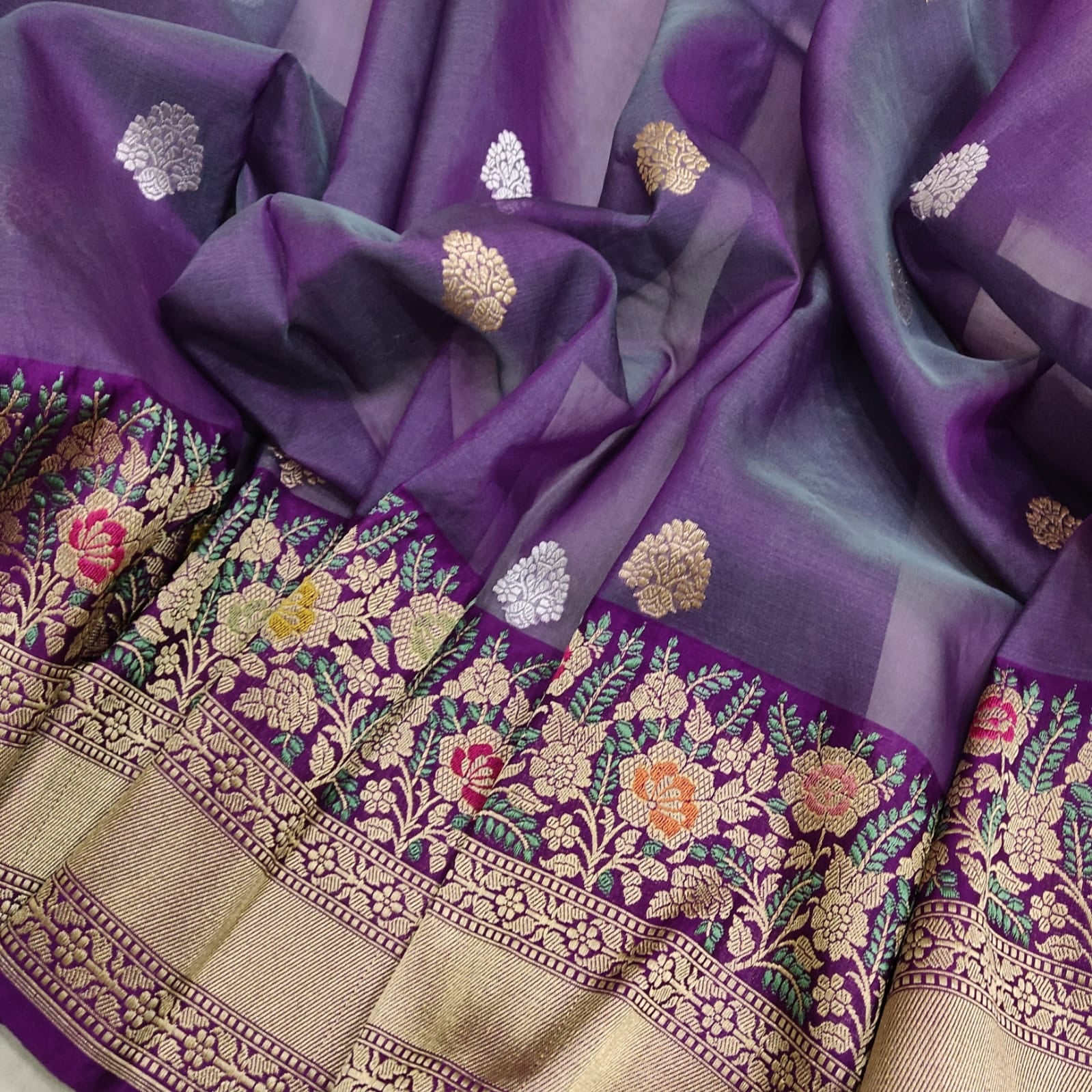 Purple kora handwoven kadwa sarees - Saffronfashionindia