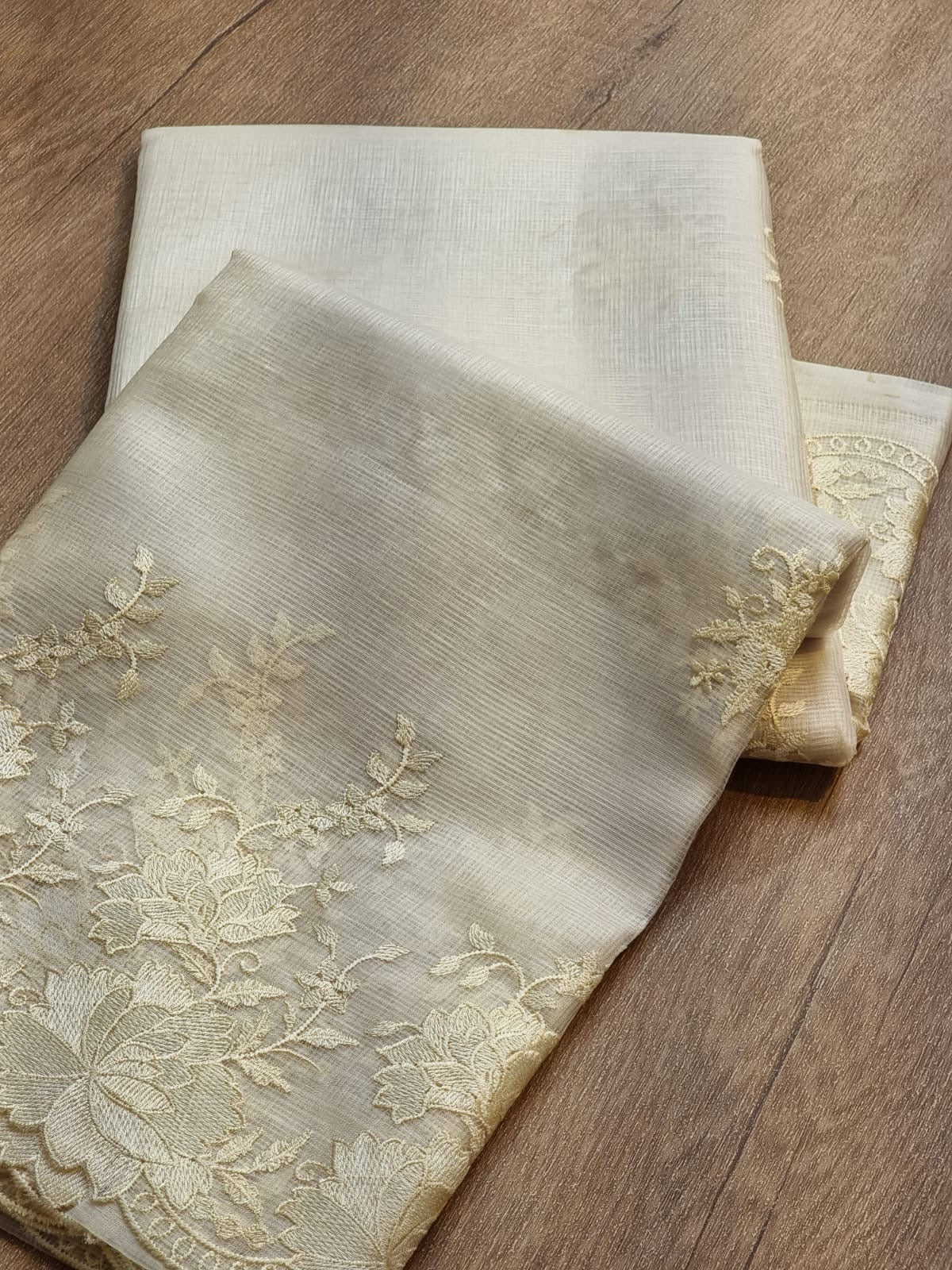 Kota Tussar Embroidery Saree Scalloped sari blouse Saffronfashionindia