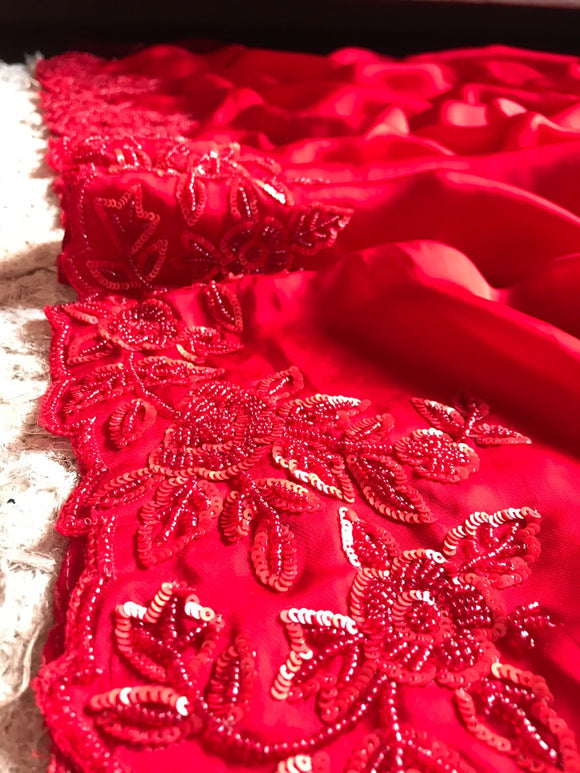 Red Satin Premium Silk Sarees luxury Saree