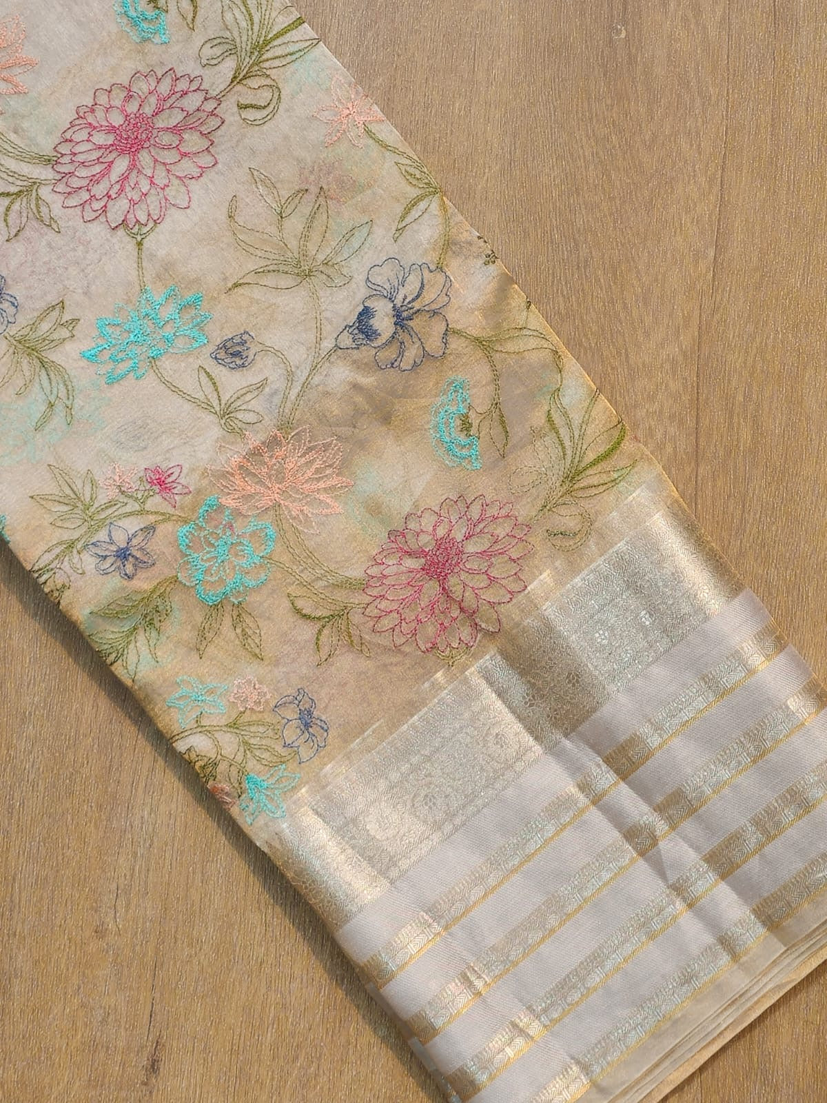 Embroidery Tissue Katan Silk Organza Saree - Saffronfashionindia