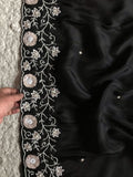 Black Satin Organza Silk Saree Luxury Partywear Wedding sarees
