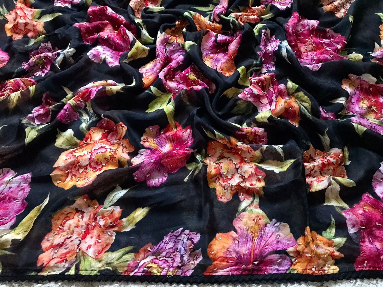 Floral saree black saree Partywear sari blouse women clothing Saffronfashionindia