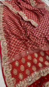 Gottapatti red Banarsi saree Gorgette sarees