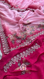 Satin Pink Pearl Organza Sarees Partywear Sarees