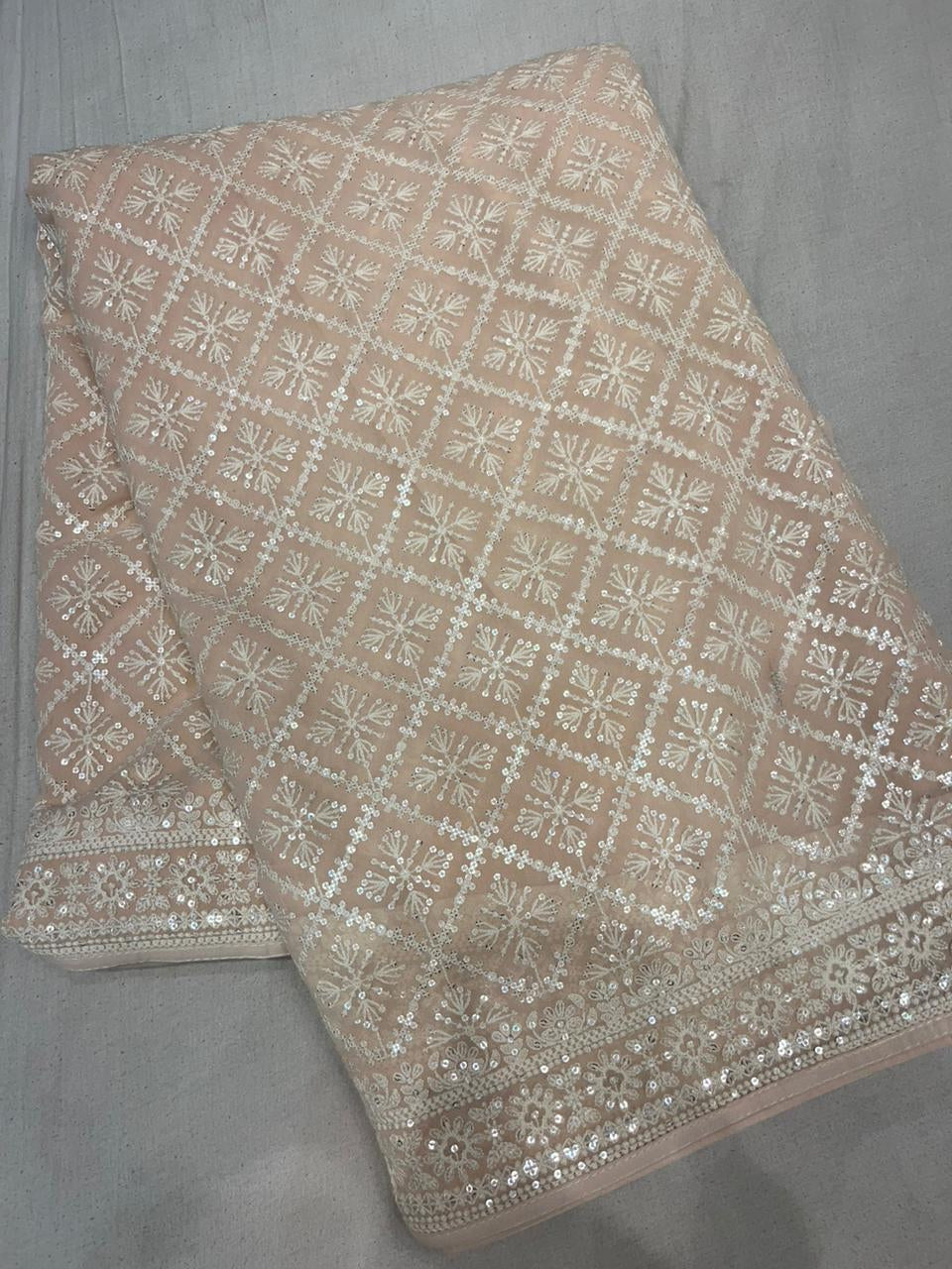 Sequins chikankari saree Indian Gorgette saree - Saffronfashionindia
