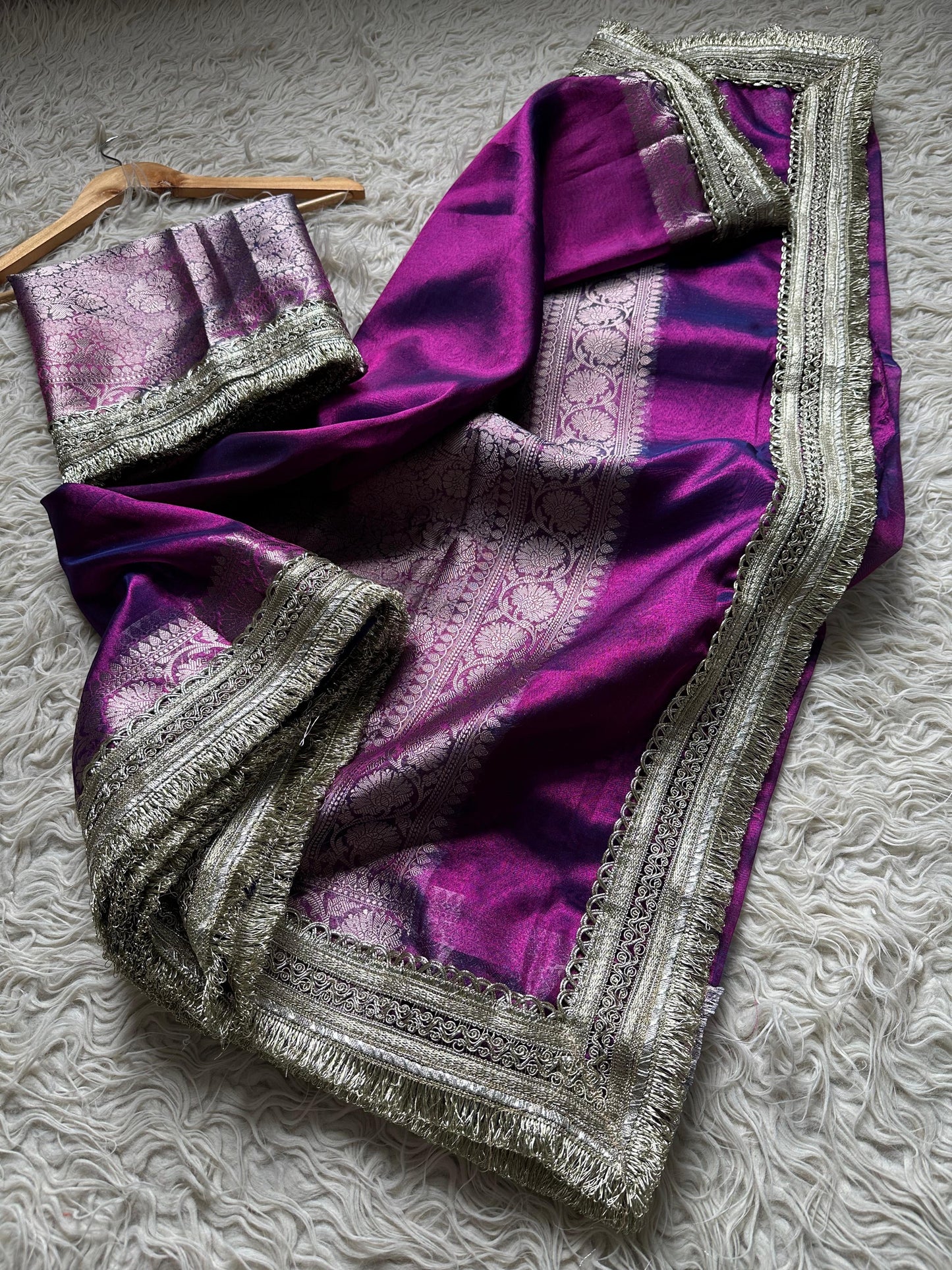 Vahiba Banarsi tissue silk saree lace sari blouse SaffronFashion