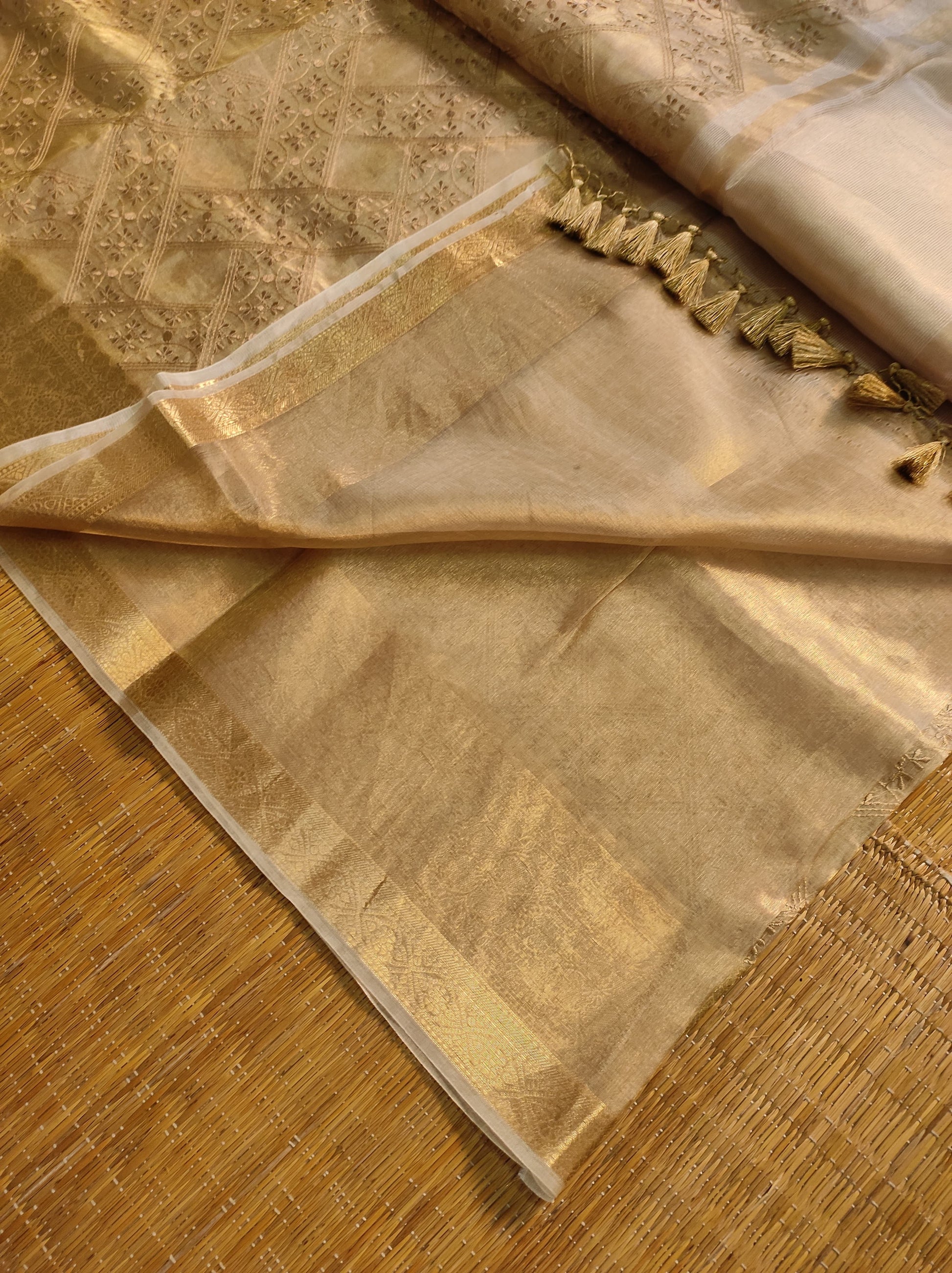 Blensin tissue silk saree embroidered saree Saffronfashionindia