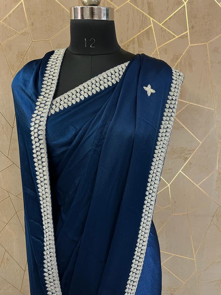 Rashi crush saree/satin saree - Saffronfashionindia