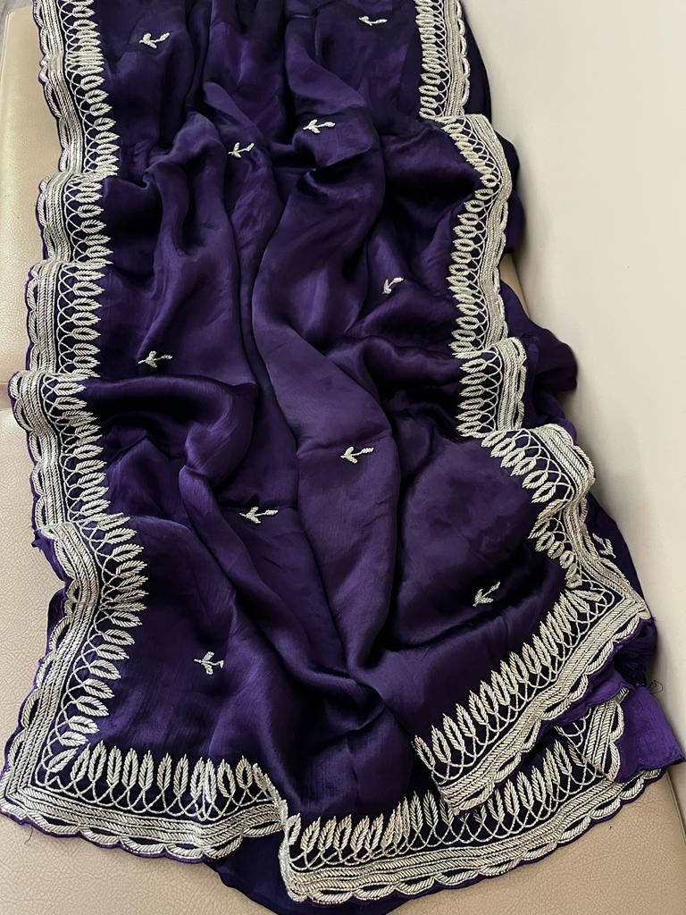 Satin partywear saree reception sarees - Saffronfashionindia