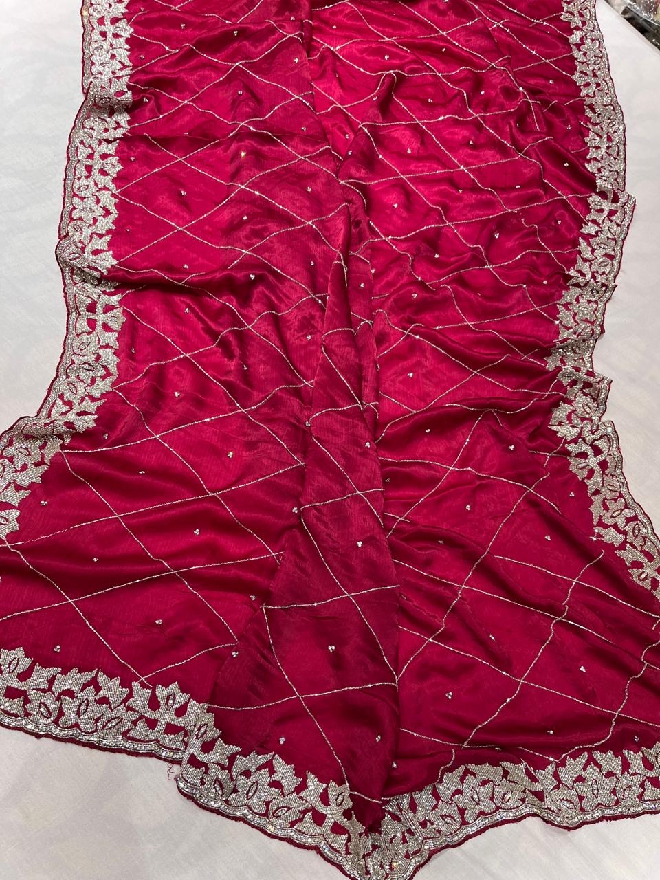 Satin Crepe Sarees Indian Saree wedding saree - Saffronfashionindia