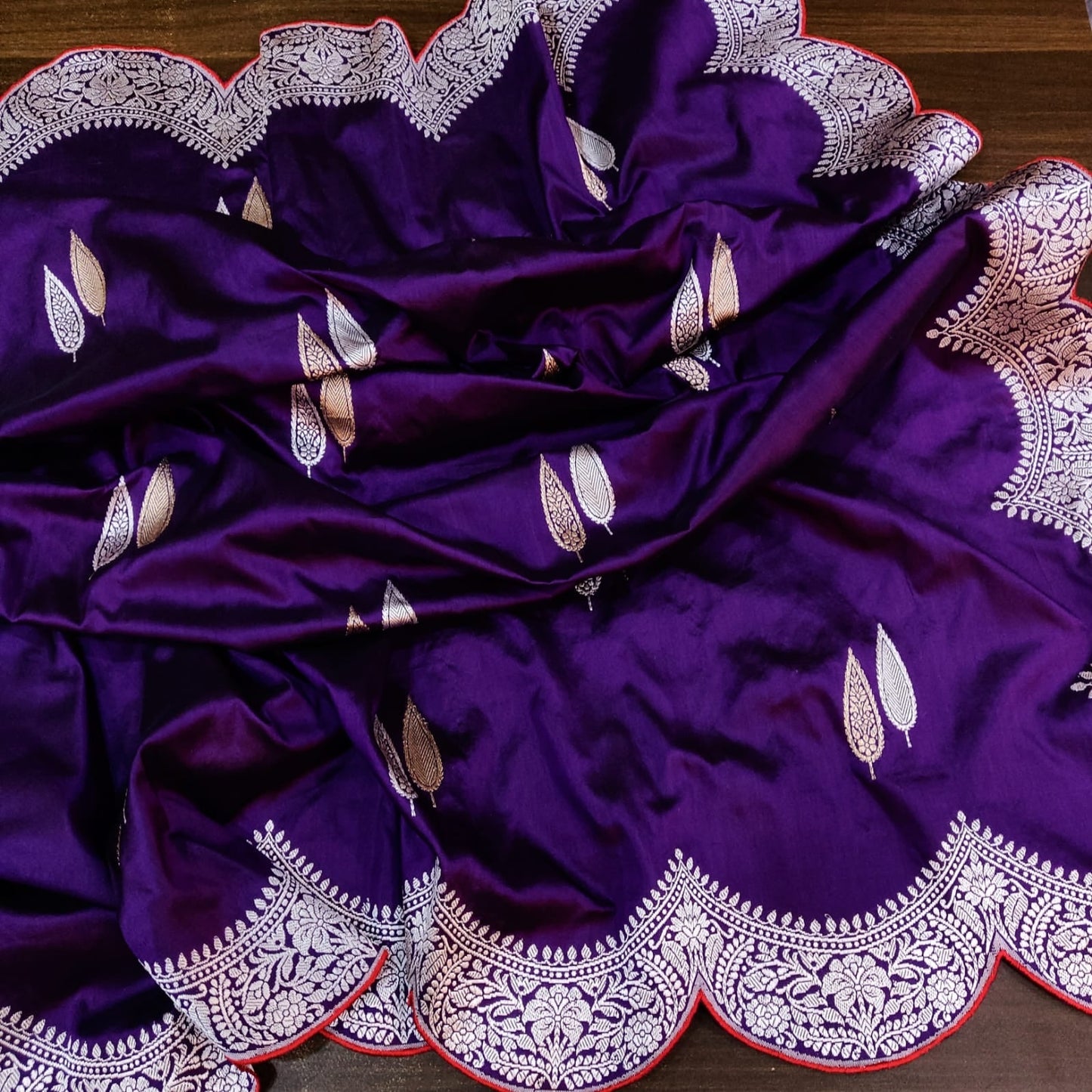 Purple Katan silk handwoven kadwa women saree Saffronfashion