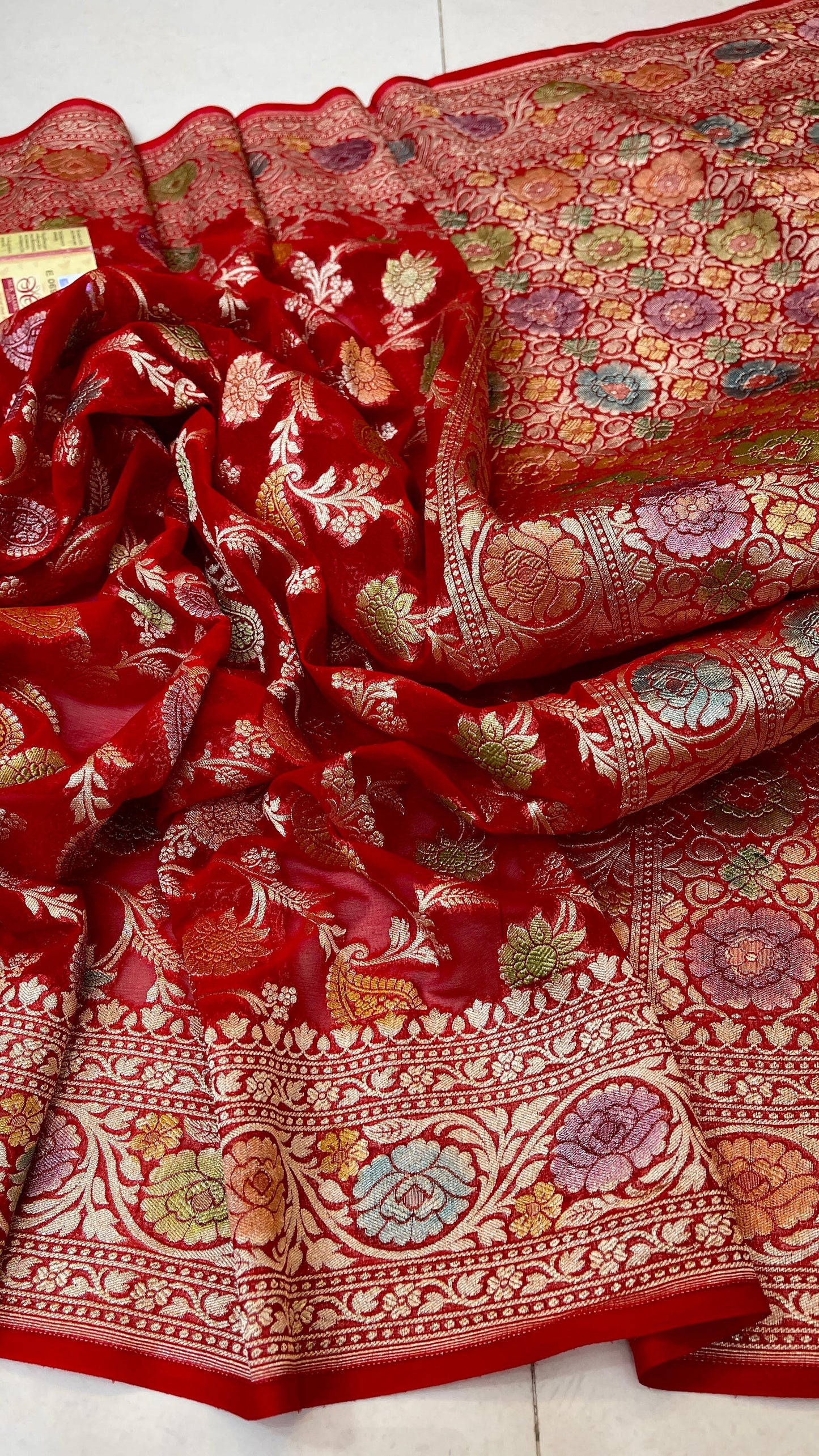 Ramaina Banarsi saree Khaddi gorgette saree woven sari blouse - Saffronfashionindia