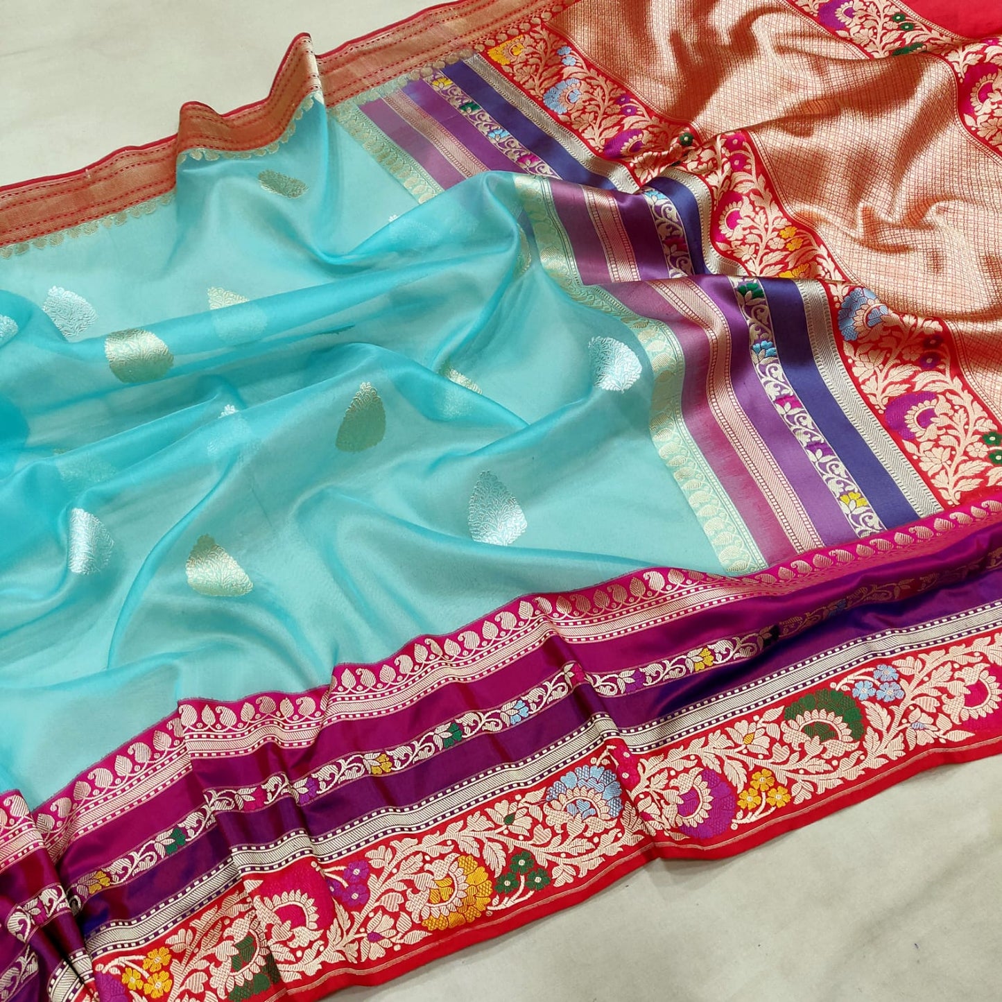 Mihaz kora handwoven banarsi sarees - Saffronfashionindia
