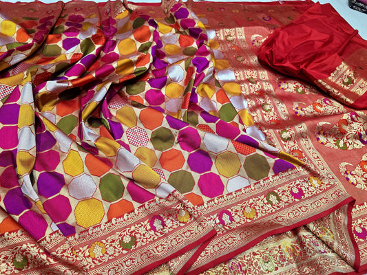 Rangkat inspired Banarsi silk saree katan silk sari blouse - Saffronfashionindia