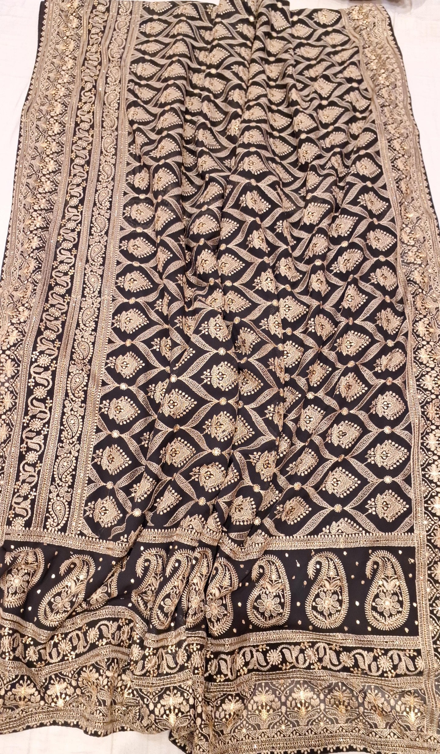 Chinkakro Gorgette Saree Indian sari - Saffronfashionindia