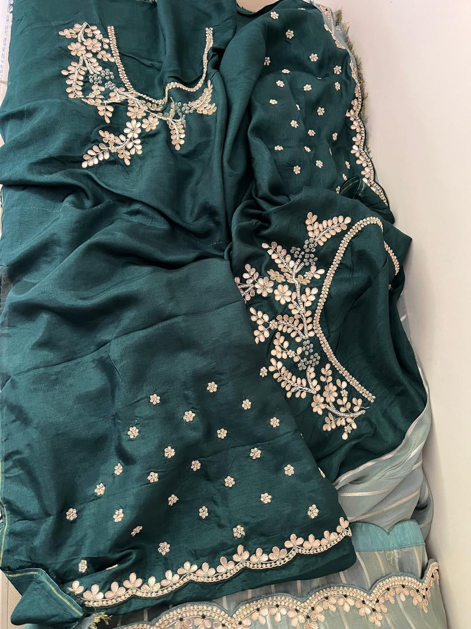 Mavika tissue saree gorgette saree partywear sari blouse - Saffronfashionindia