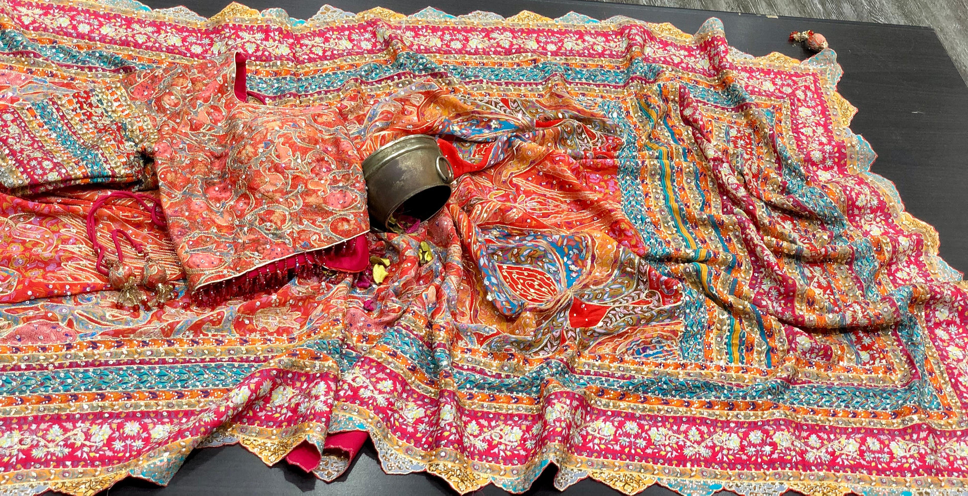 Chinon sarees handmade saree Ajrakh sari blouse Indian wedding sarees SaffronFashion