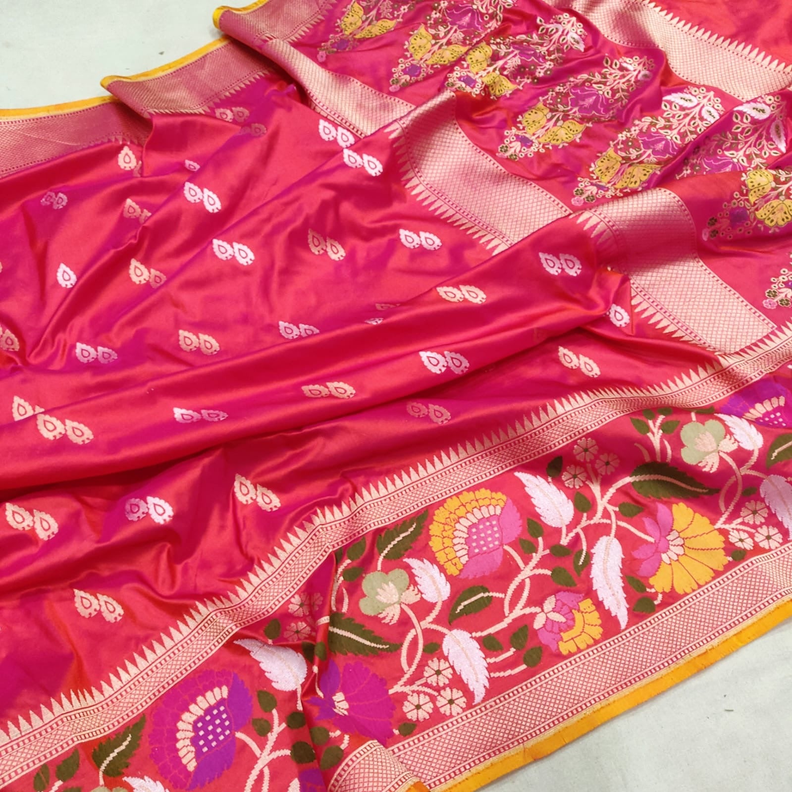 Gulabo katan silk saree handwoven sarees - Saffronfashionindia