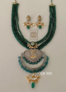 Emerald Oxidised Necklace Set Fusion Necklace