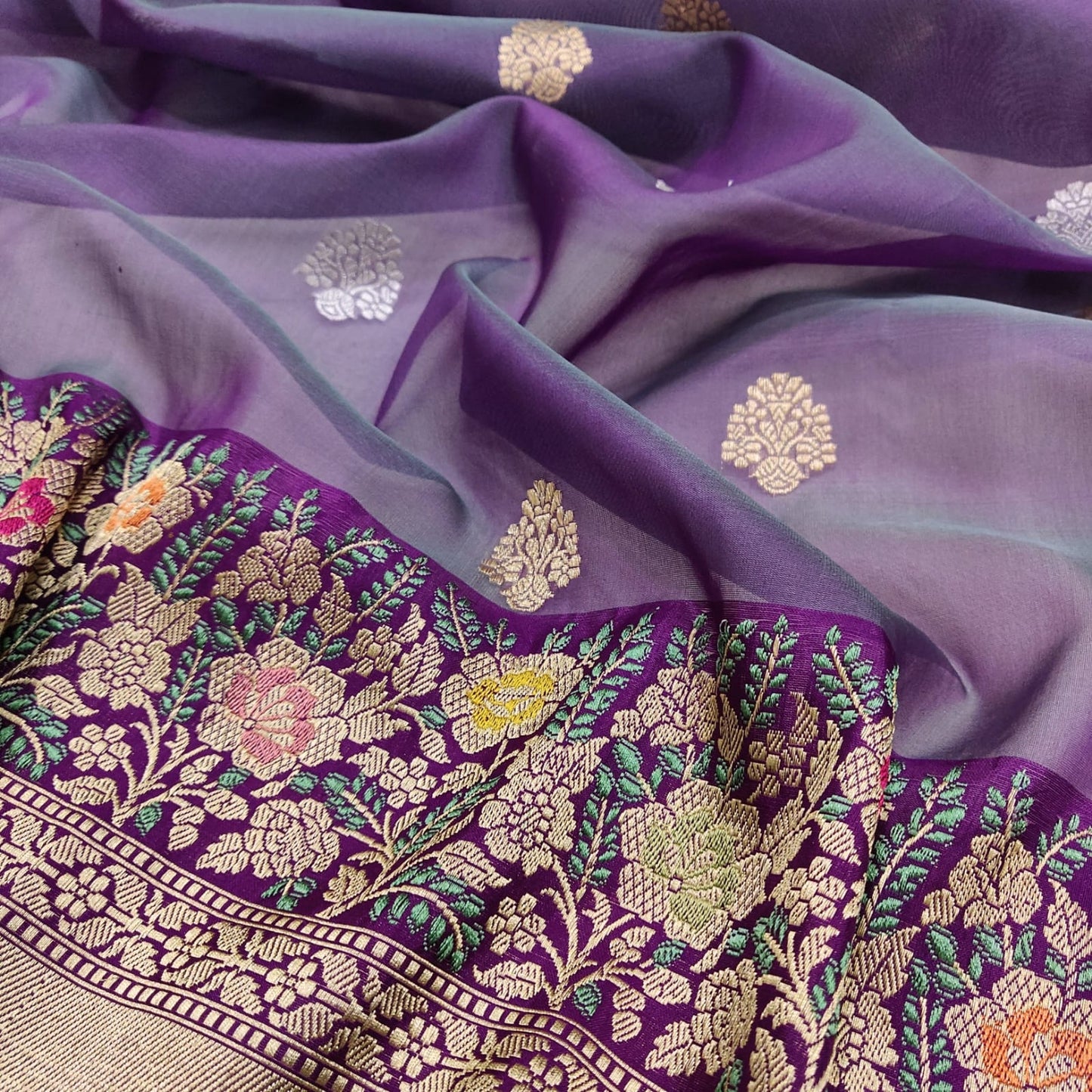 Purple kora handwoven kadwa sarees - Saffronfashionindia