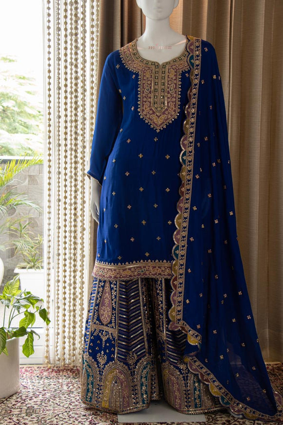 Royal Blue Pakistani sharara dress traditional wedding dress